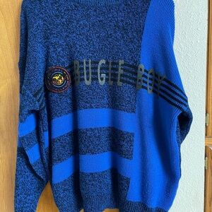 Bugle Boy Men's Blue and Black Crewneck Sweater